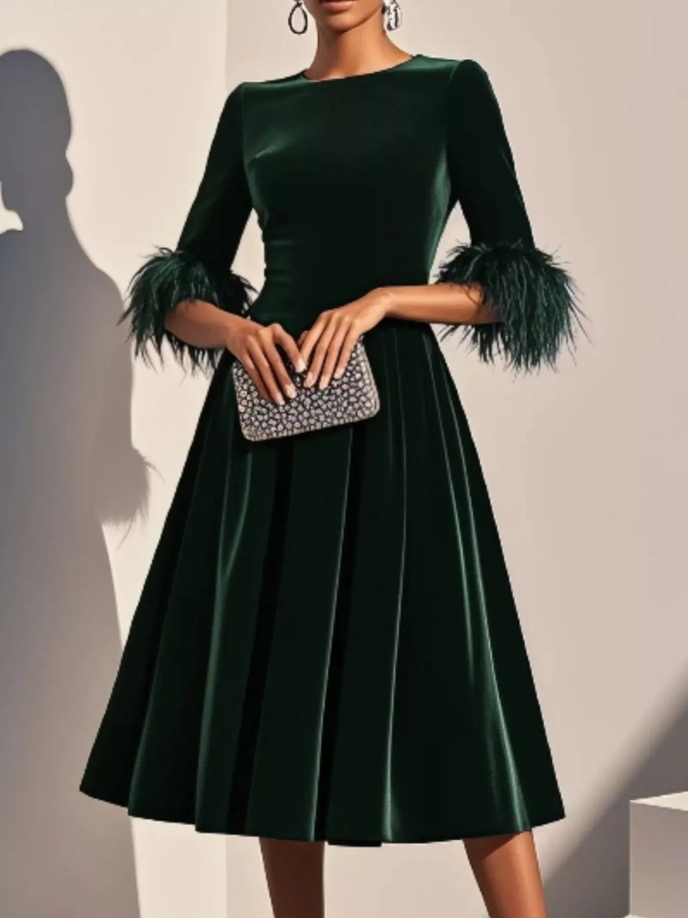 Velvet Midi Dress with Feather Cuffs - product image 5