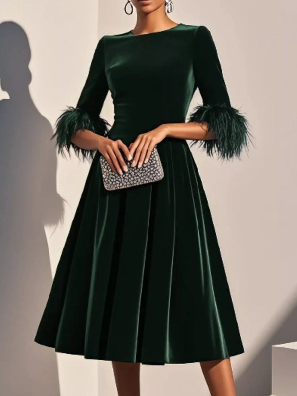 Velvet Midi Dress with Feather Cuffs - product image 5