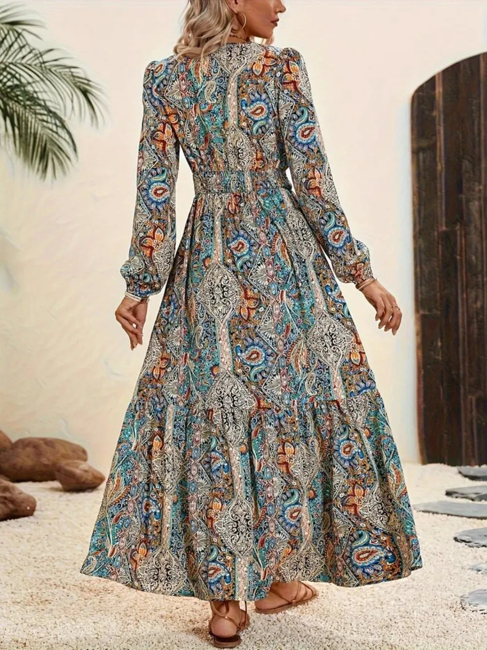Printed Tie Neck Long Sleeve Maxi Dress - product image 2