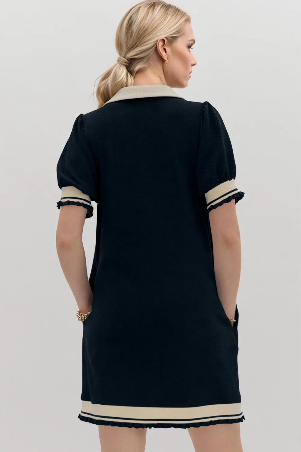 Oh Frill Contrast Trim Johnny Collar Short Sleeve Mini Dress view 4 - Shopiebay