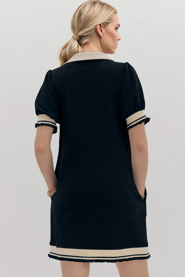 Oh Frill Contrast Trim Johnny Collar Short Sleeve Mini Dress view 4 - Shopiebay