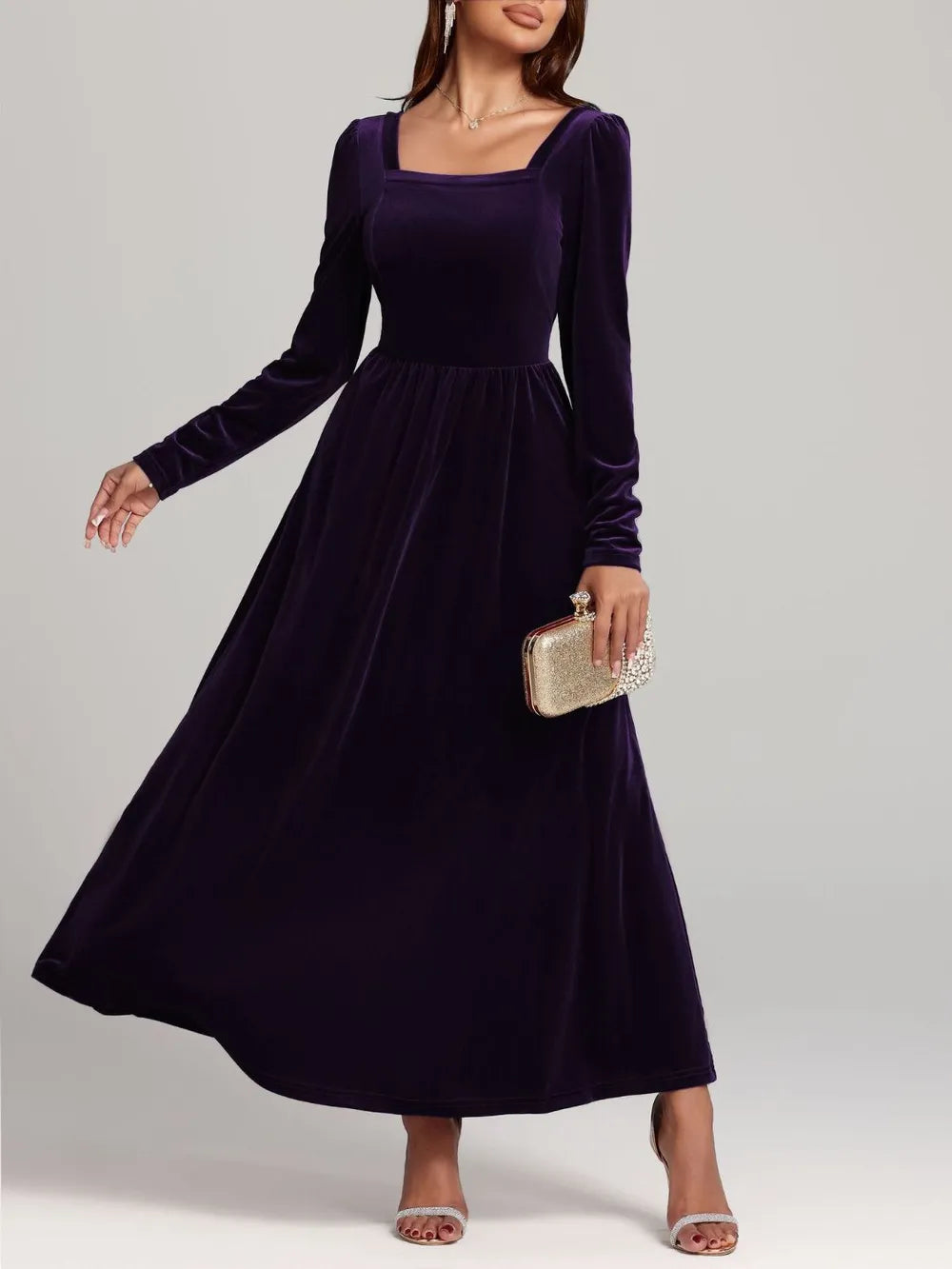 Velvet Square Neck Long Sleeve Dress - product image 15