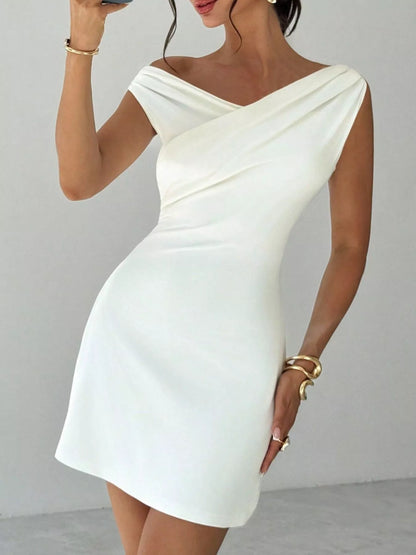 Elegant Off-Shoulder Draped Mini Dress view 4 - Shopiebay