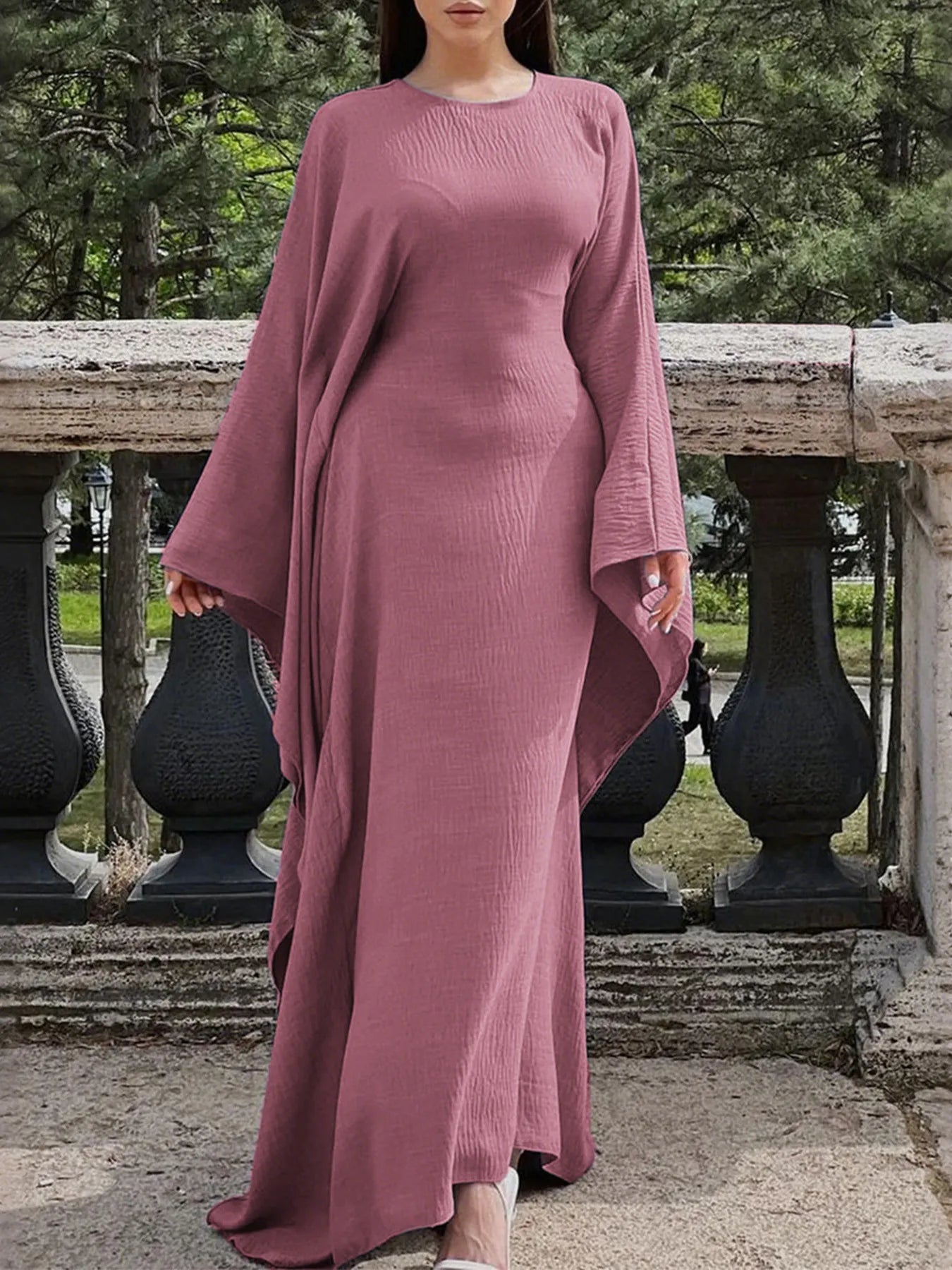 Round Neck Maxi Dress with Flowing Cape Sleeves view 3 - Shopiebay
