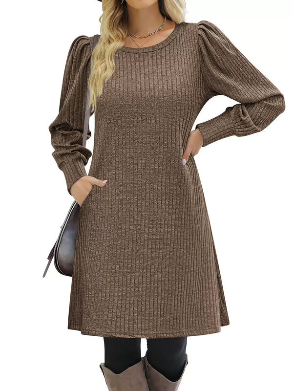Ribbed Knit Puff Sleeve Casual Mini Dress - product image 24