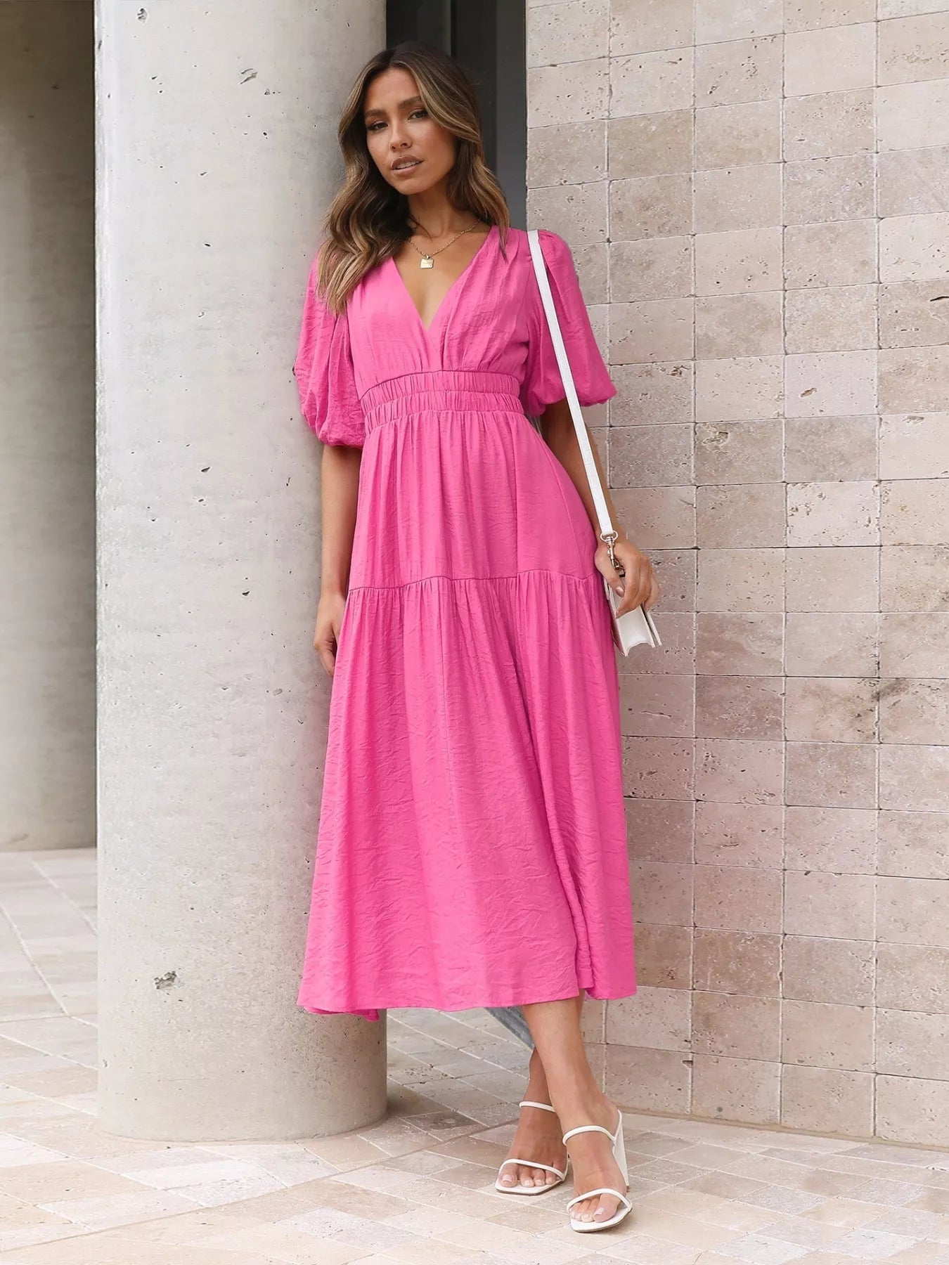 Tiered Puff Sleeve Midi Dress Secondary image