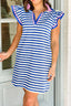 Stripe Print Contrast Collar Split Neck Flutter Sleeve Dress - product image 14