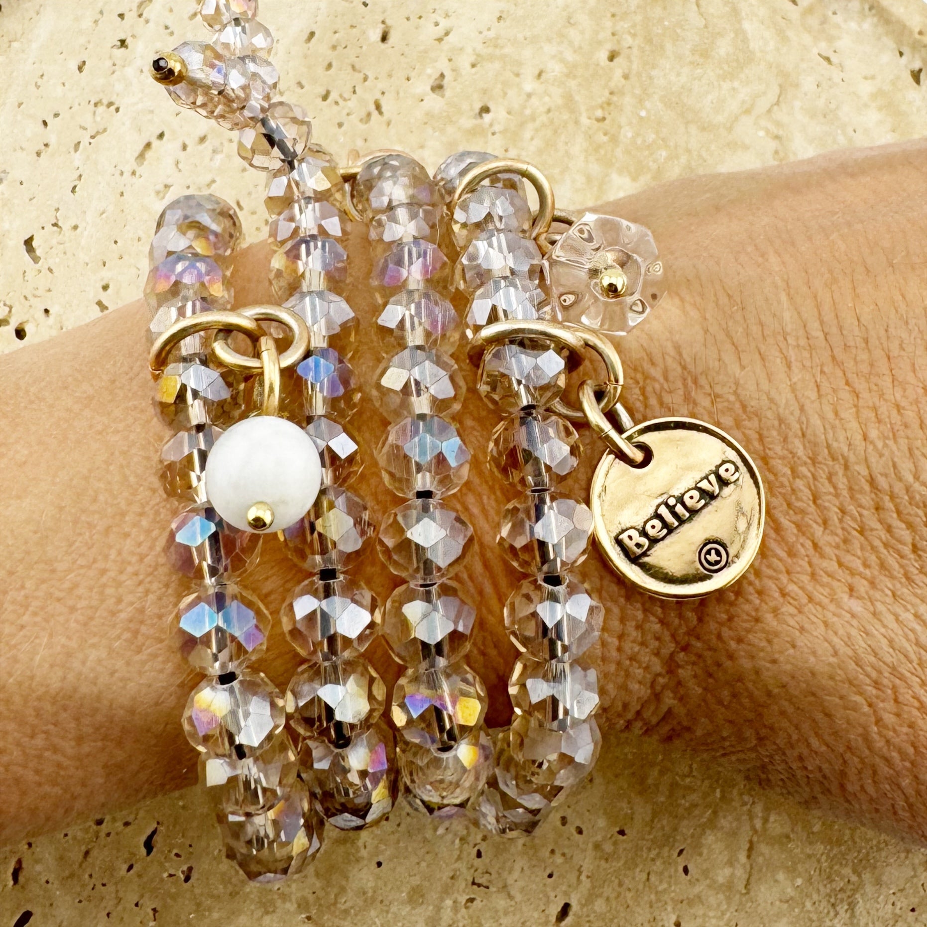 Believe Heart Crystal Boho Wrap Bracelet/Necklace Main image