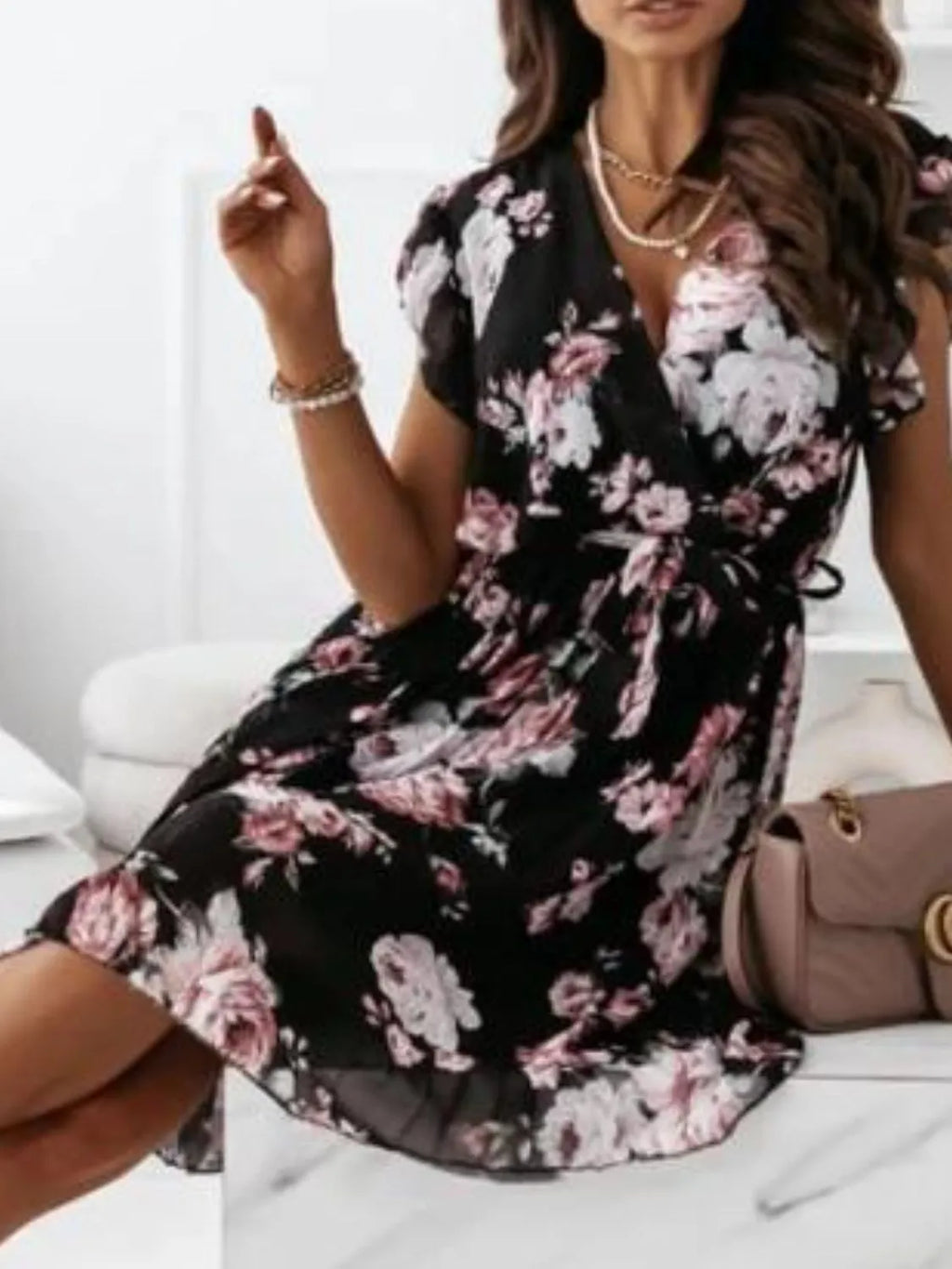 Floral Surplice Ruffled Cap Sleeve Dress - product image 11