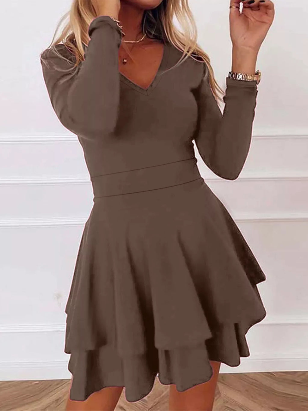 V-Neck Layered Ruffle Mini Dress - product image 9