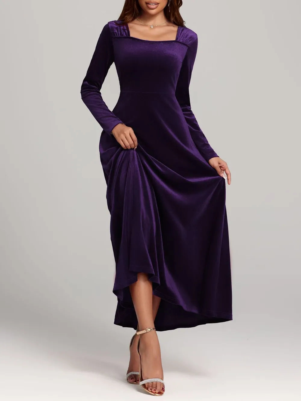 Square Neck Long Sleeve Velvet Dress - product image 17