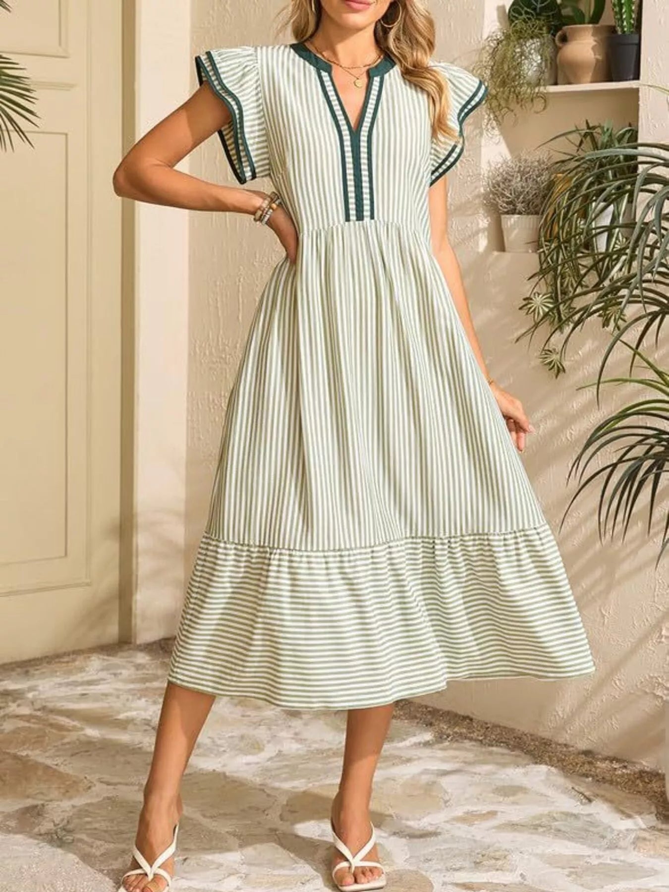 Striped Notched Ruffle Sleeve Dress - product image 13