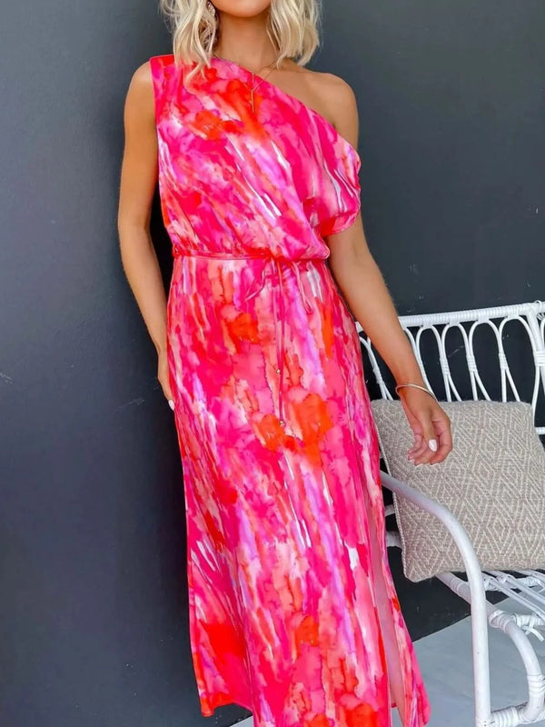 One Shoulder Printed Dress with Slit - product image 14