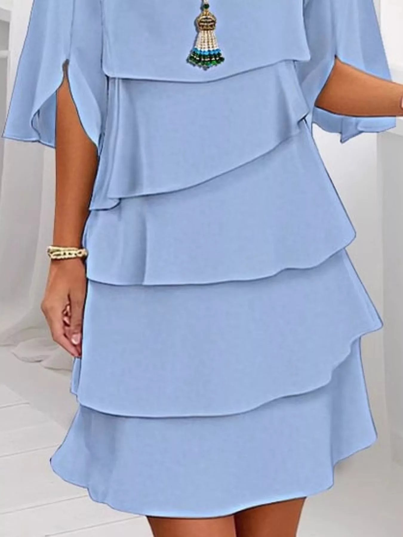 Full Size Ruffled Layered Flutter Sleeve Dress Plus Size view 9 - Shopiebay