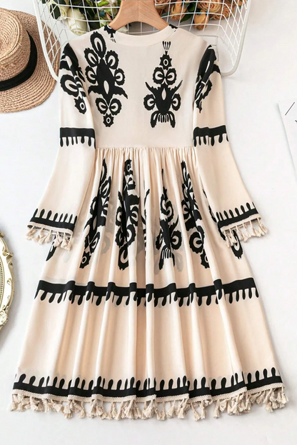 Tassel Printed Three-Quarter Sleeve Mini Dress view 3 - Shopiebay