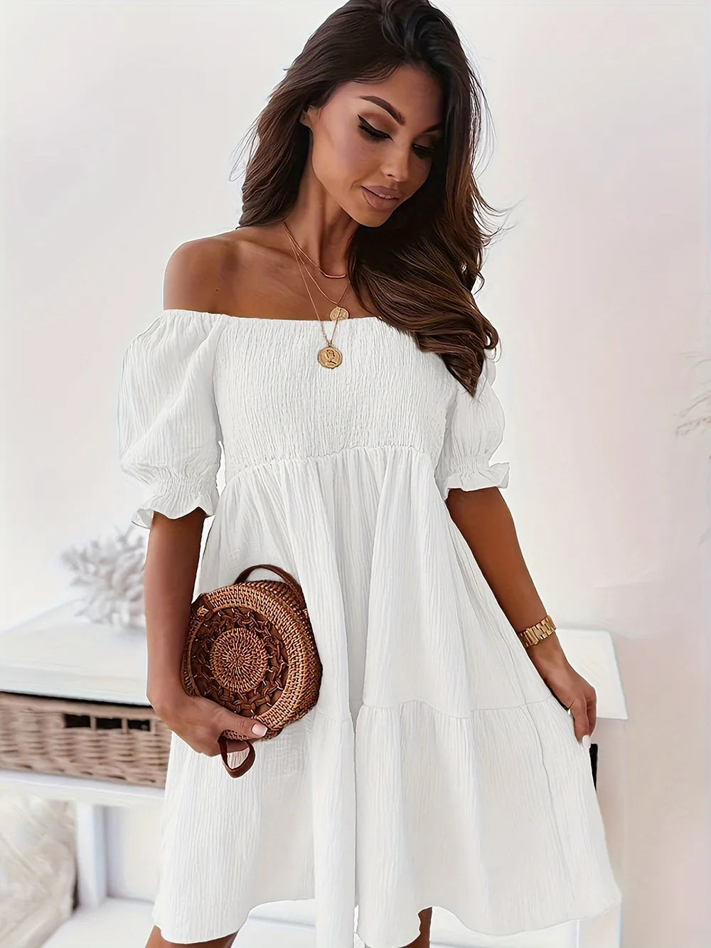 Ruffled Off-Shoulder Short Sleeve Dress - product image 24