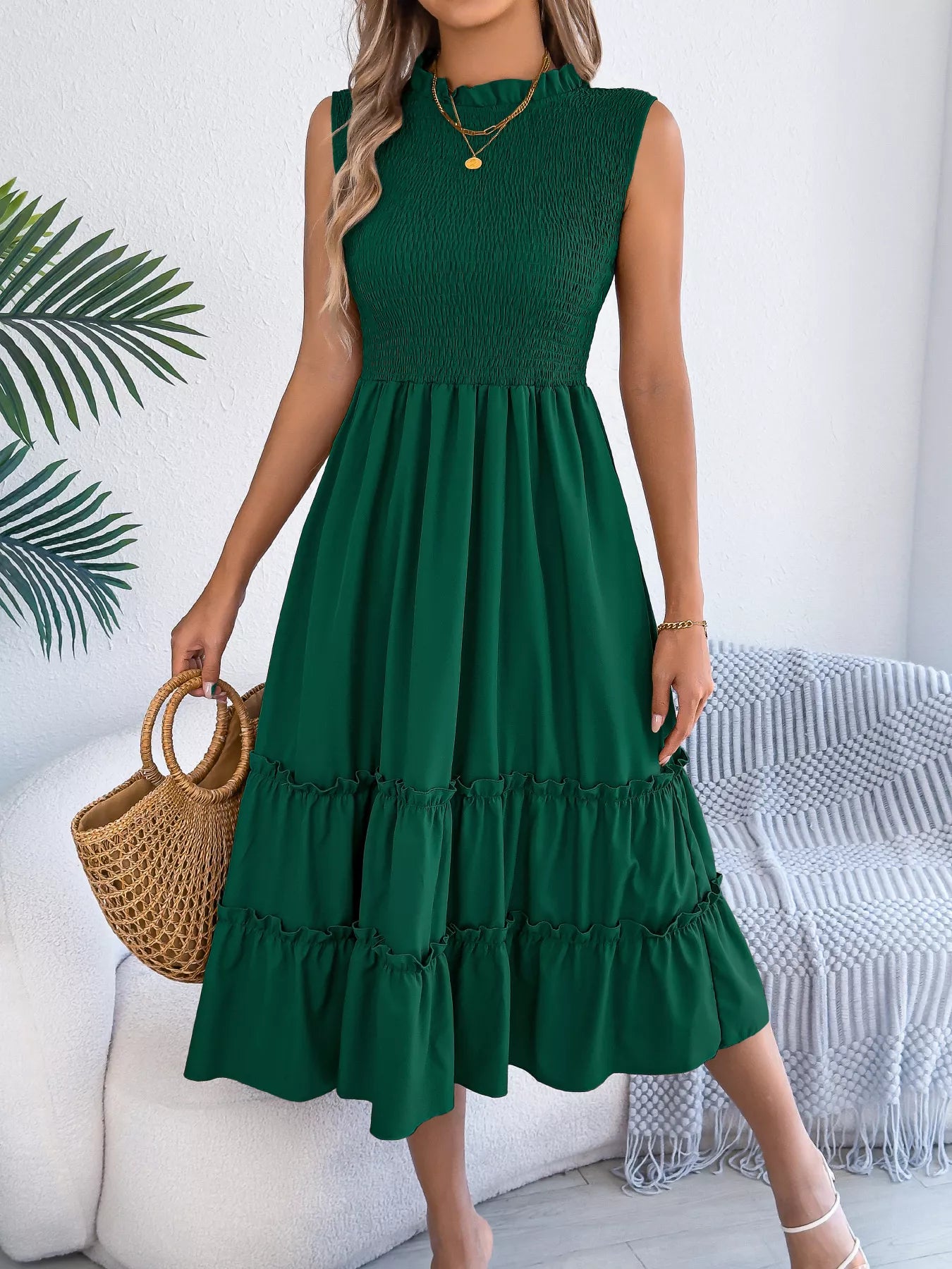 Smocked Sleeveless Tiered Dress Main image