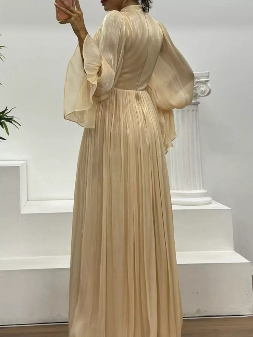 Pleated Mock Neck Long Sleeve Maxi Dress - product image 4