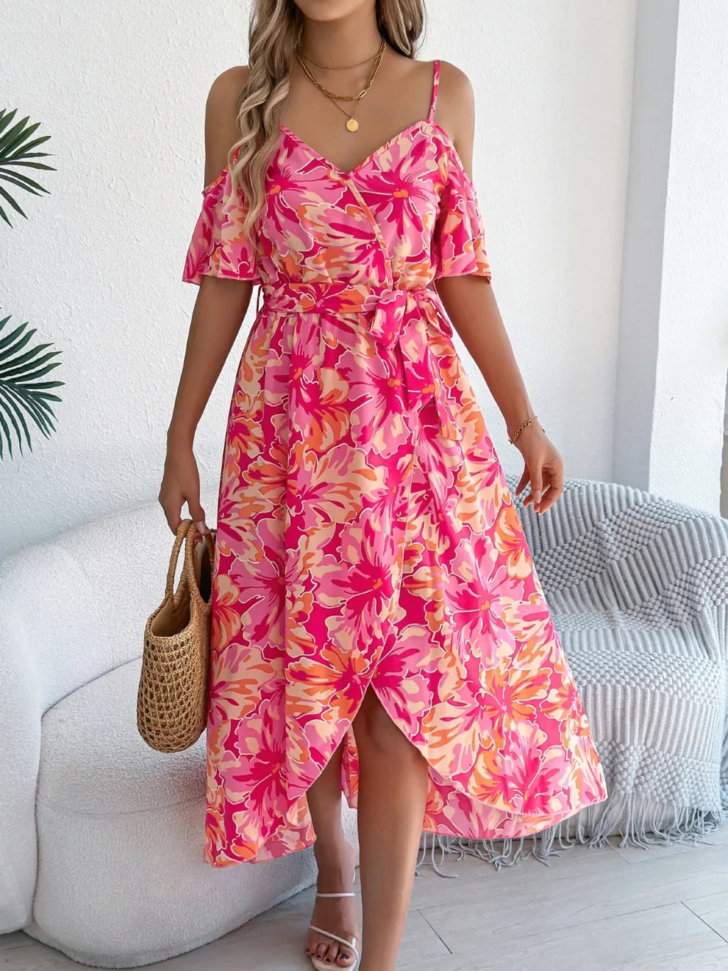 Printed Cold Shoulder Midi Cami Dress - product image 9
