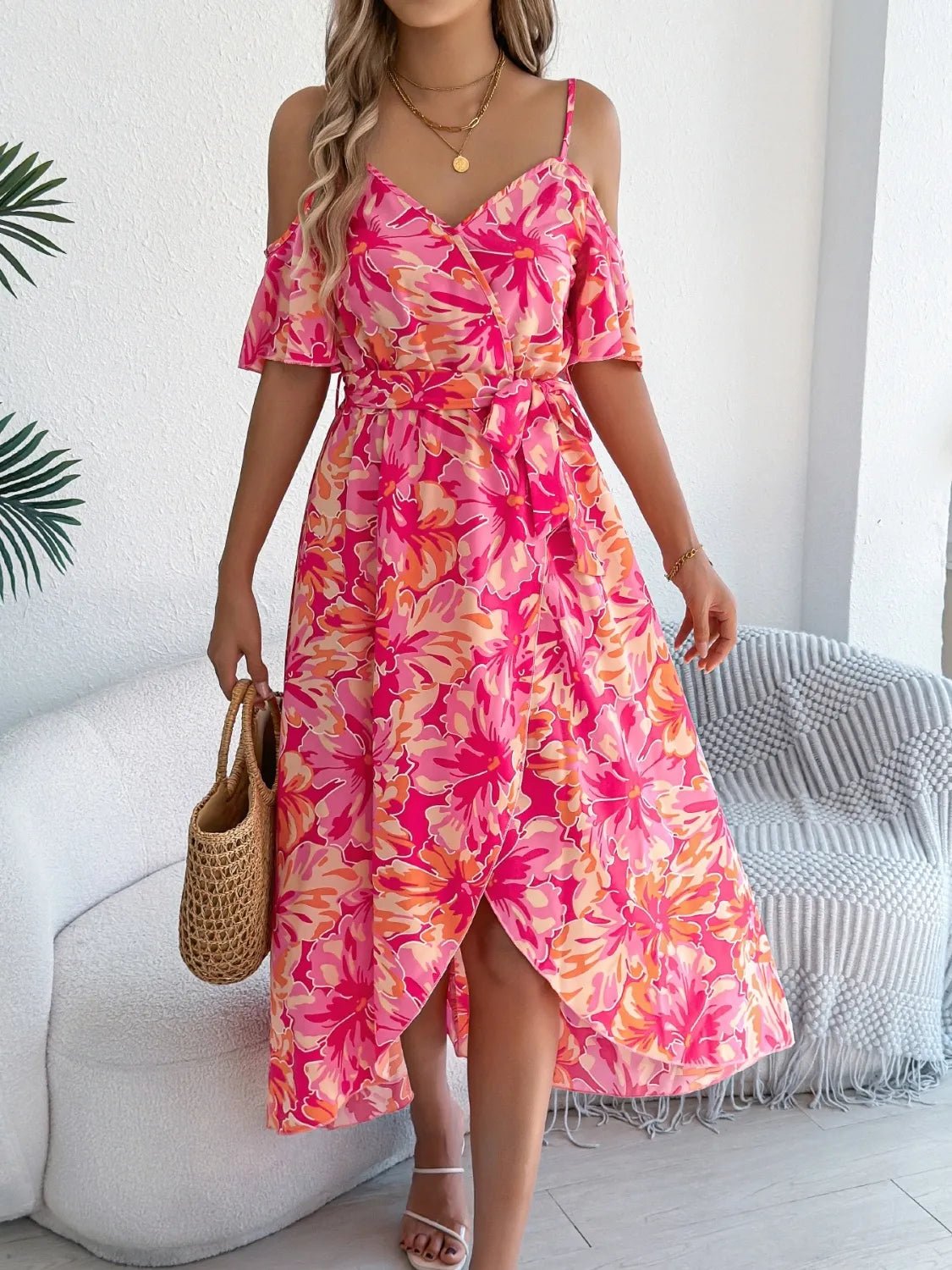 Printed Cold Shoulder Midi Cami Dress - product image 9