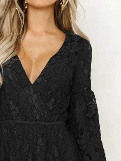 Lace V-Neck Long Sleeve Mini Dress view 9 - Shopiebay