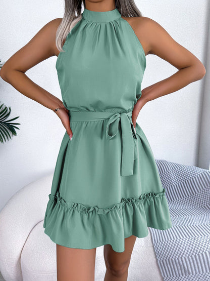 Halter Neck Ruffle Hem A-Line Dress view 4 - Shopiebay