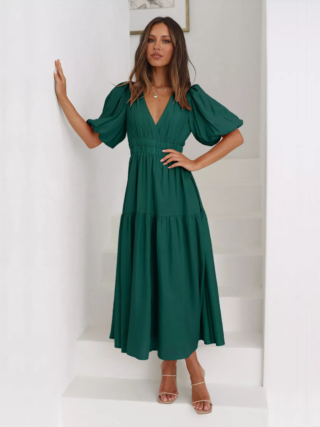 Tiered Puff Sleeve Midi Dress - product image 9