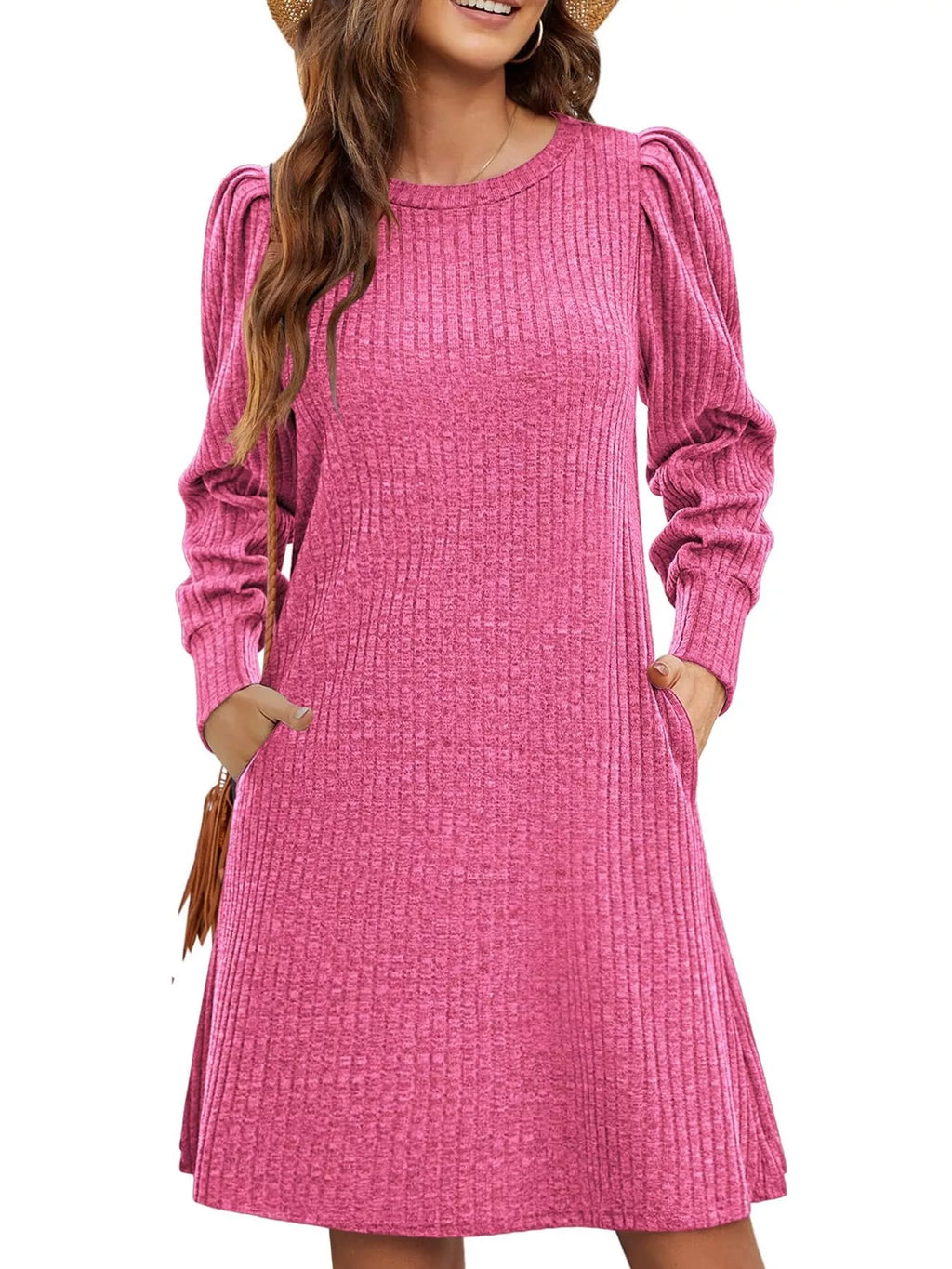 Ribbed Knit Puff Sleeve Casual Mini Dress - product image 4