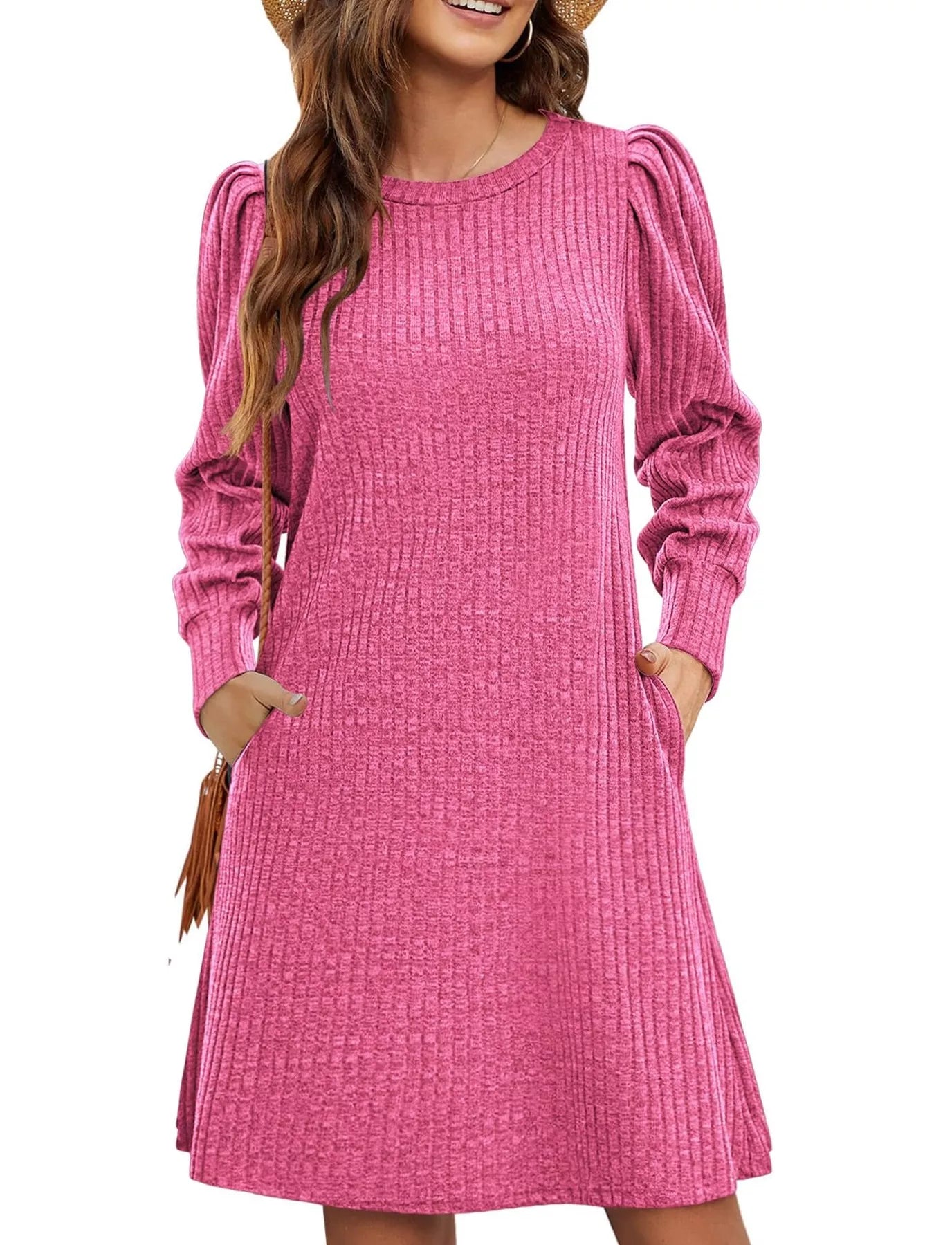 Ribbed Knit Puff Sleeve Casual Mini Dress - product image 4