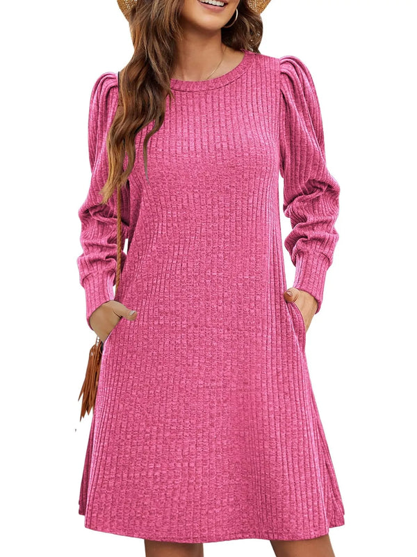 Ribbed Knit Puff Sleeve Casual Mini Dress - product image 4