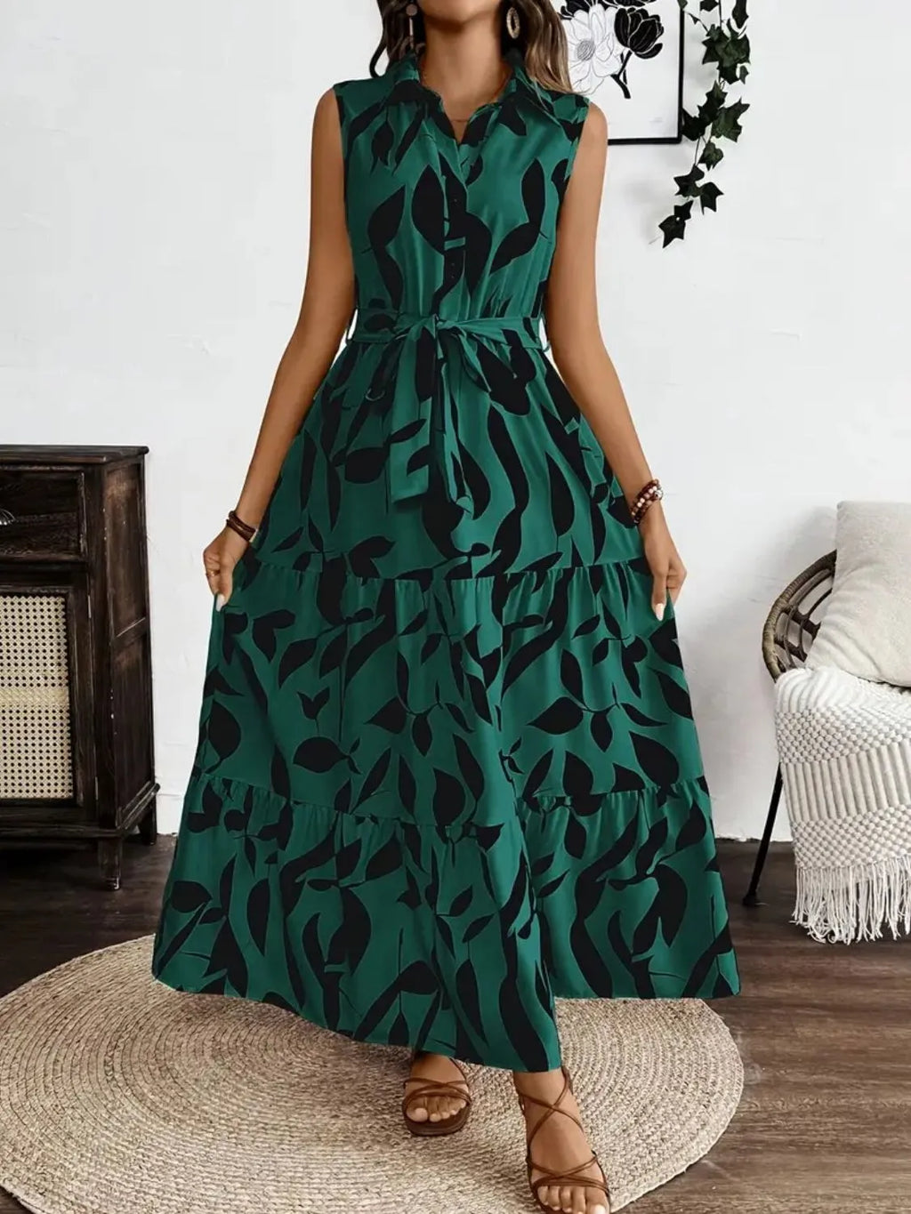 Printed Tie Waist Sleeveless Maxi Dress - product image 6