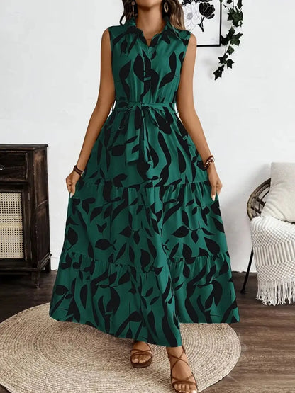 Printed Tie Waist Sleeveless Maxi Dress view 6 - Shopiebay