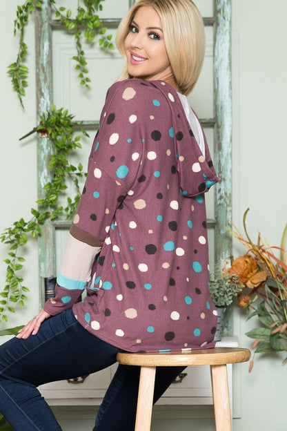 Celeste Full Size Polka Dot Drawstring Hoodie