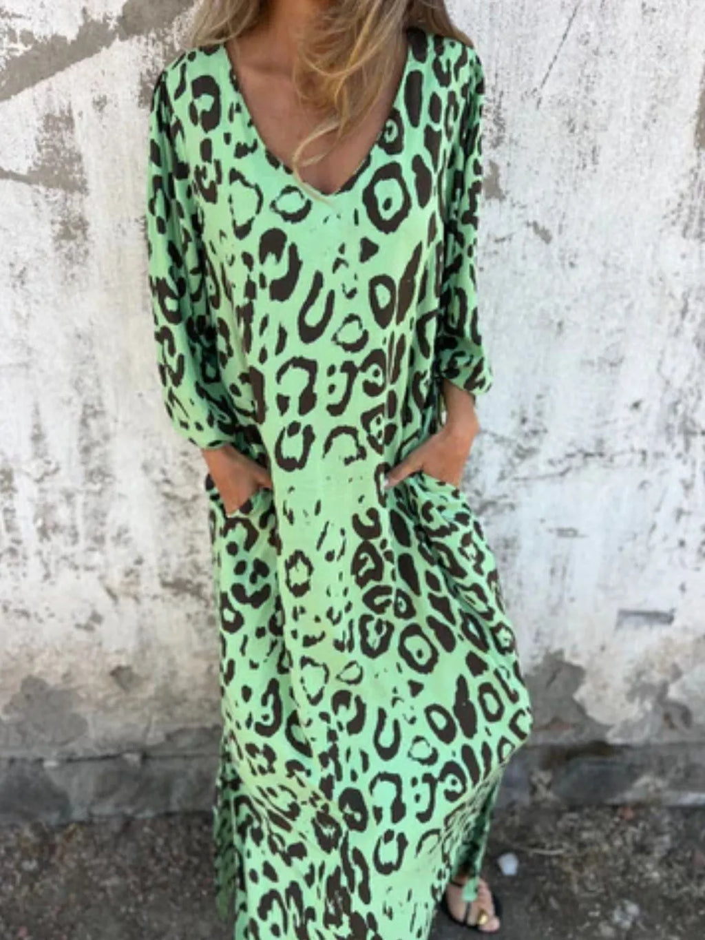 Printed V-Neck Dress with Pockets - product image 26