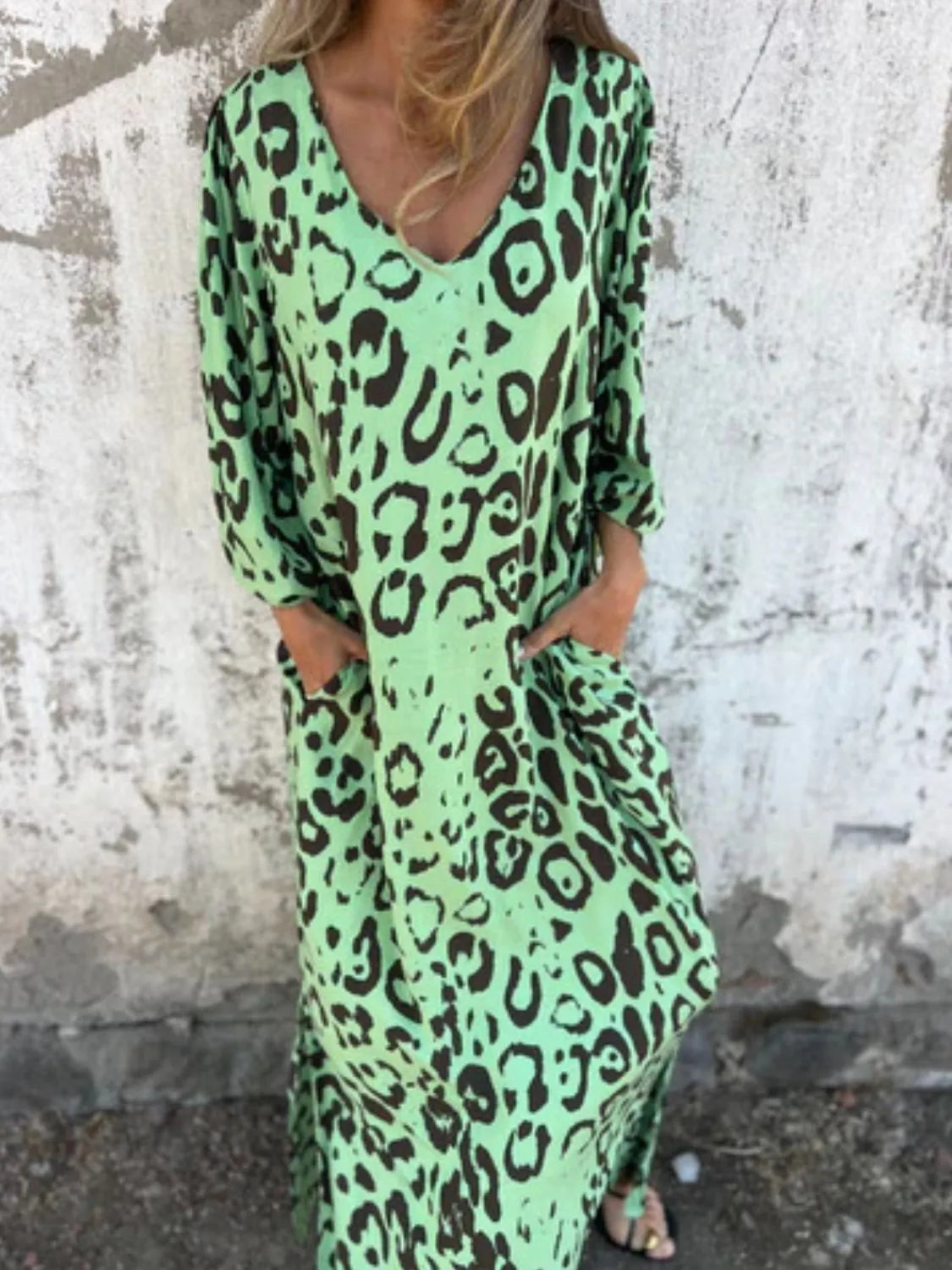 Printed V-Neck Dress with Pockets - product image 26