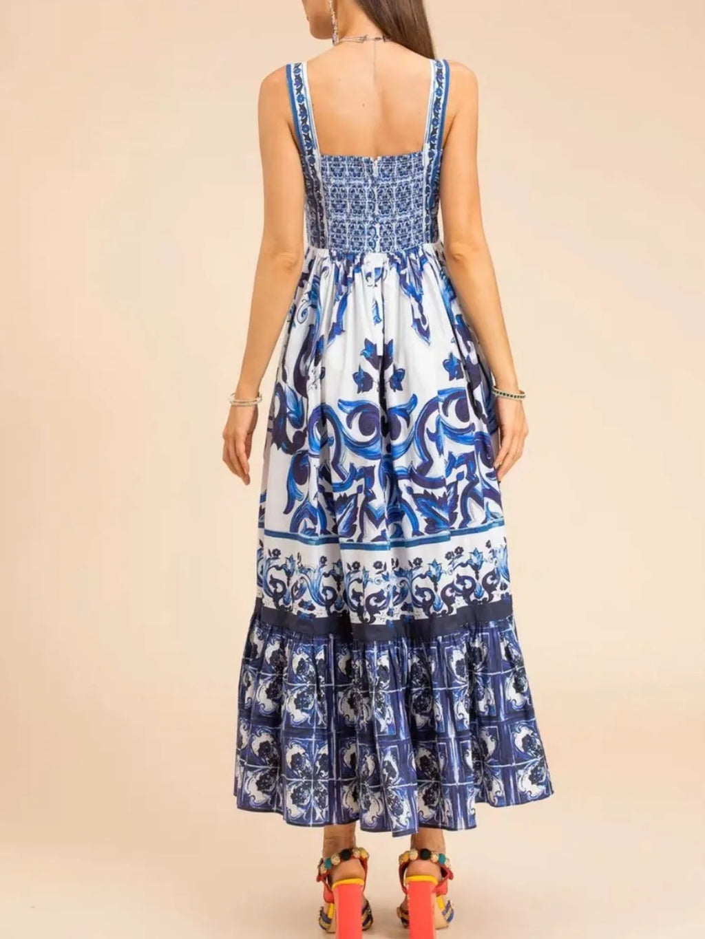 Smocked Printed Wide Strap Dress - product image 5