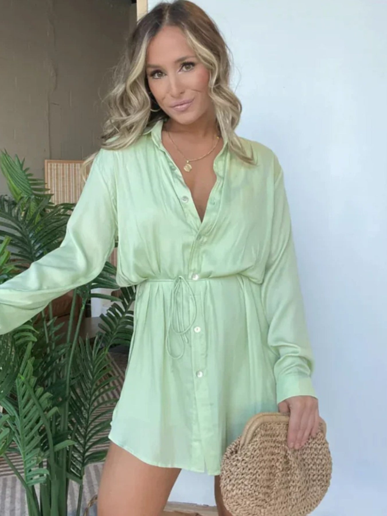Full Size Button-Down Mini Shirt Dress Plus Size - Shopiebay women's boutique