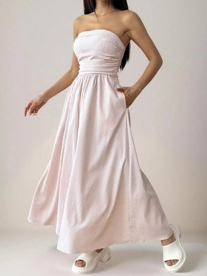 Striped Strapless Casual Maxi Dress view 12 - Shopiebay