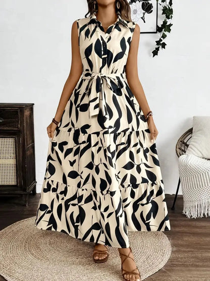 Printed Tie Waist Sleeveless Maxi Dress view 4 - Shopiebay