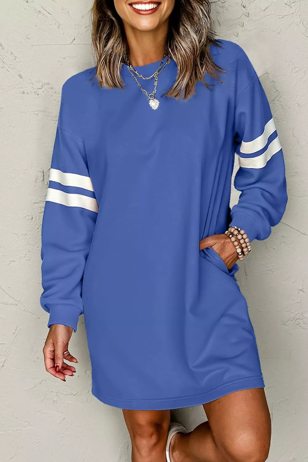 Stripe Long Sleeve Casual Sweatshirt Dress view 4 - Shopiebay