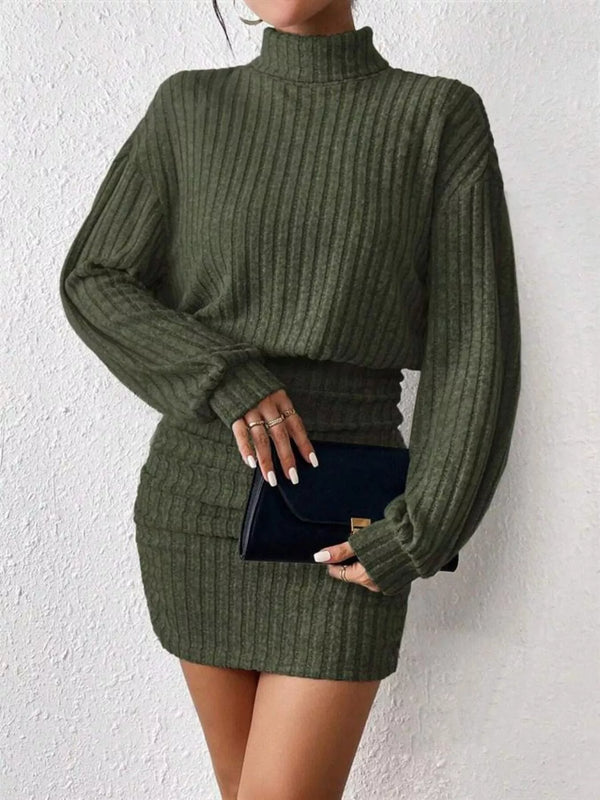 Ribbed Knit Turtleneck Bodycon Mini Dress view 5 - Shopiebay