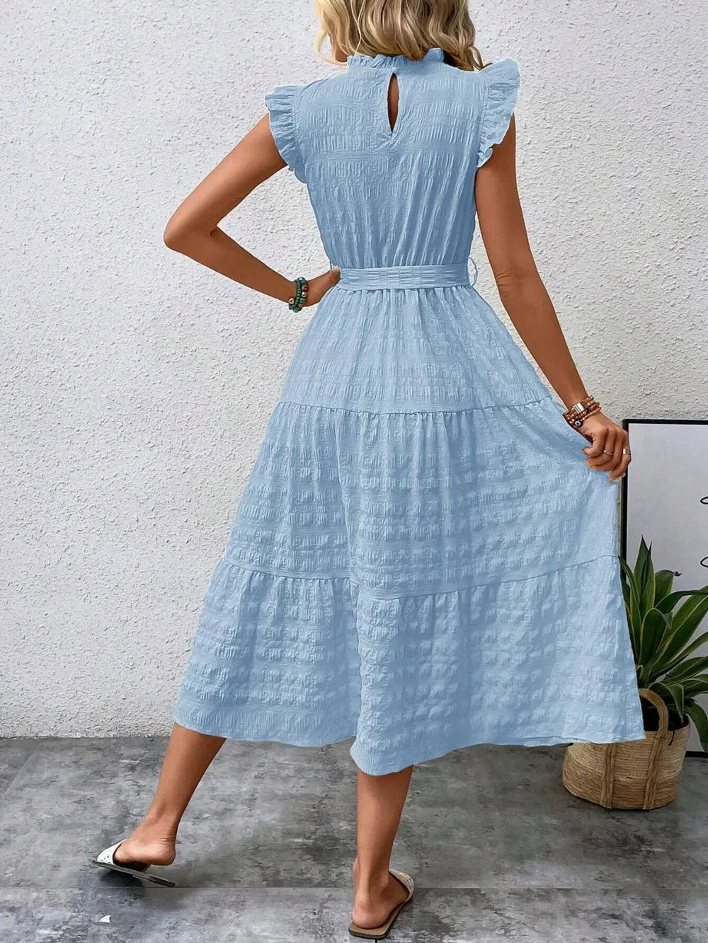 Tied Ruffled Cap Sleeve Midi Dress - product image 8