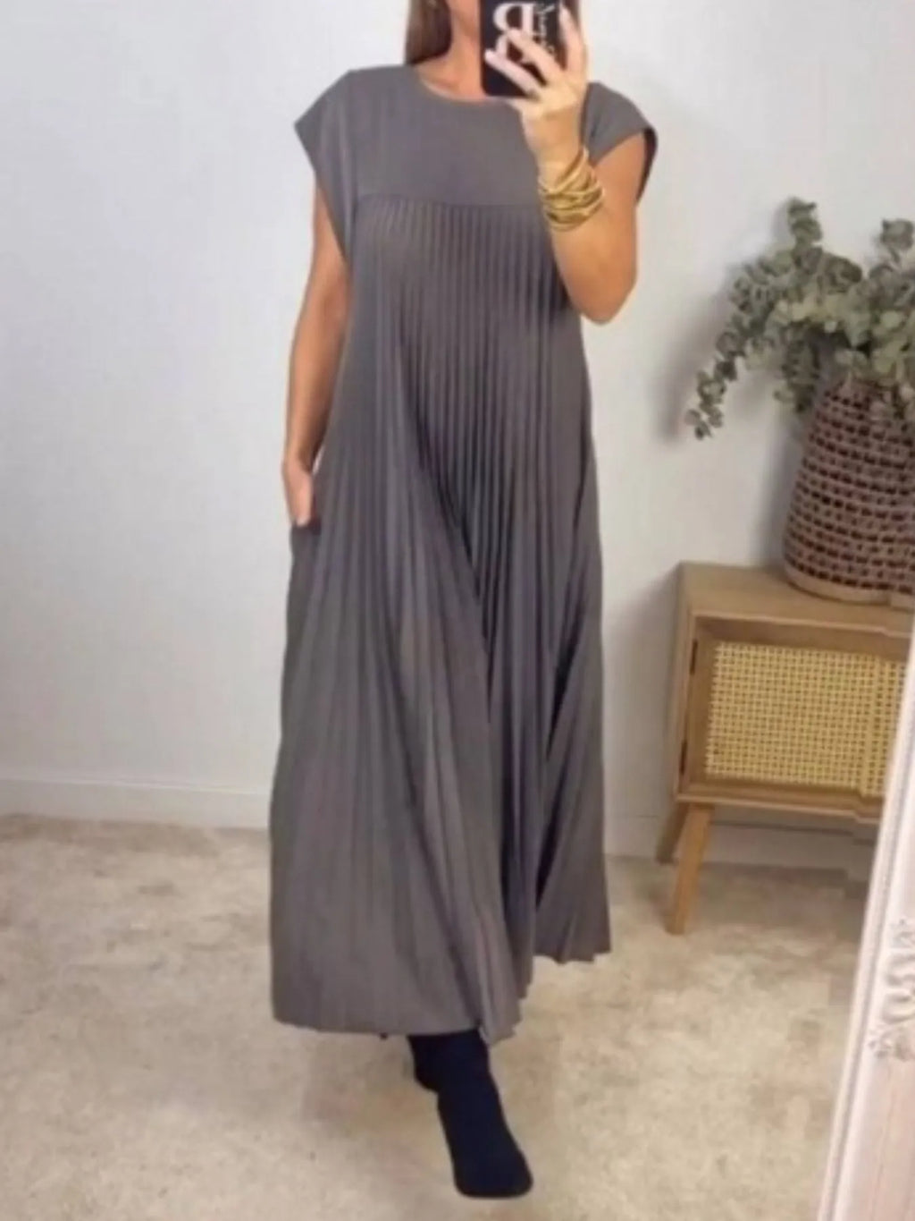 Pleated Round Neck Maxi Dress - product image 17