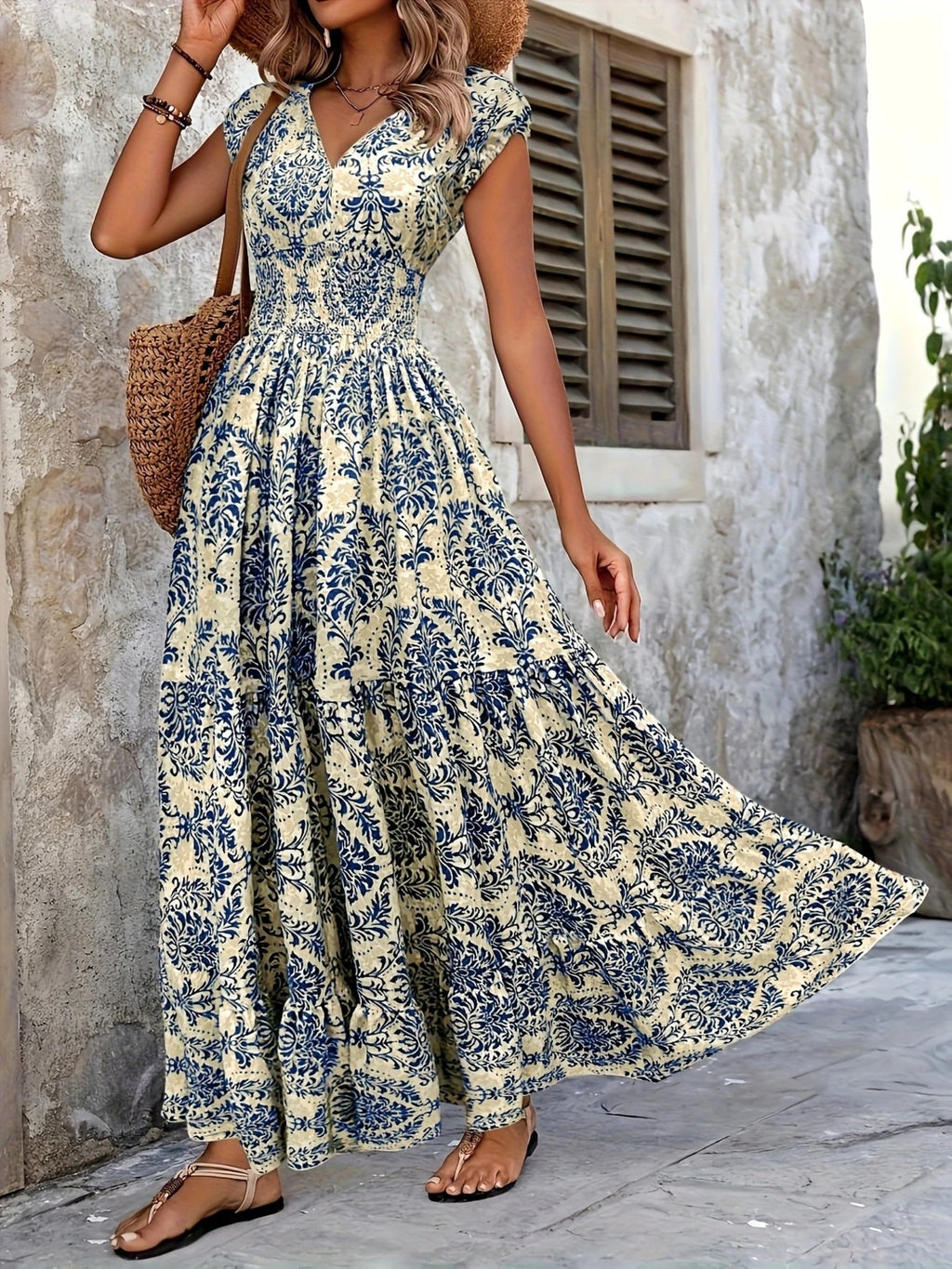 Printed Cap Sleeve Maxi Dress - product image 18