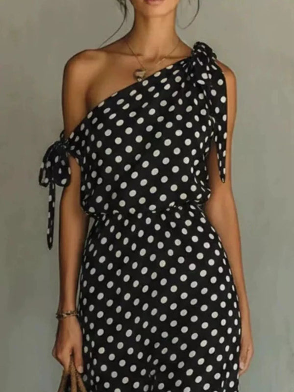 Full Size Polka Dot One-Shoulder Maxi Dress with Tie Details Plus Size - product image 2