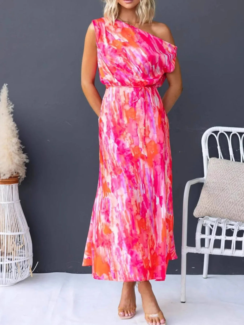 One Shoulder Printed Dress with Slit - product image 13