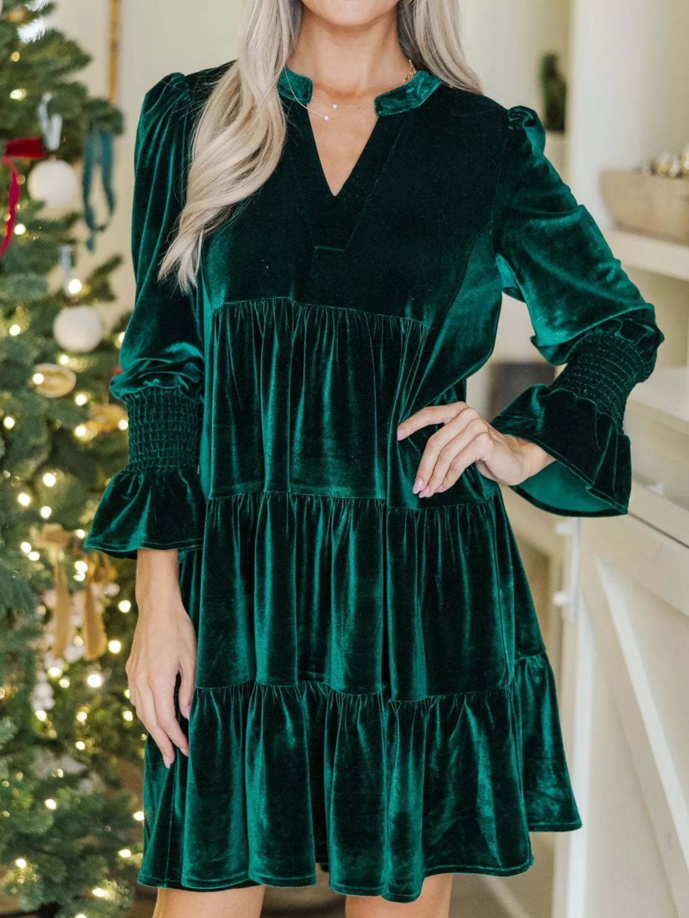 Velvet Tiered Notched Mini Dress Main image