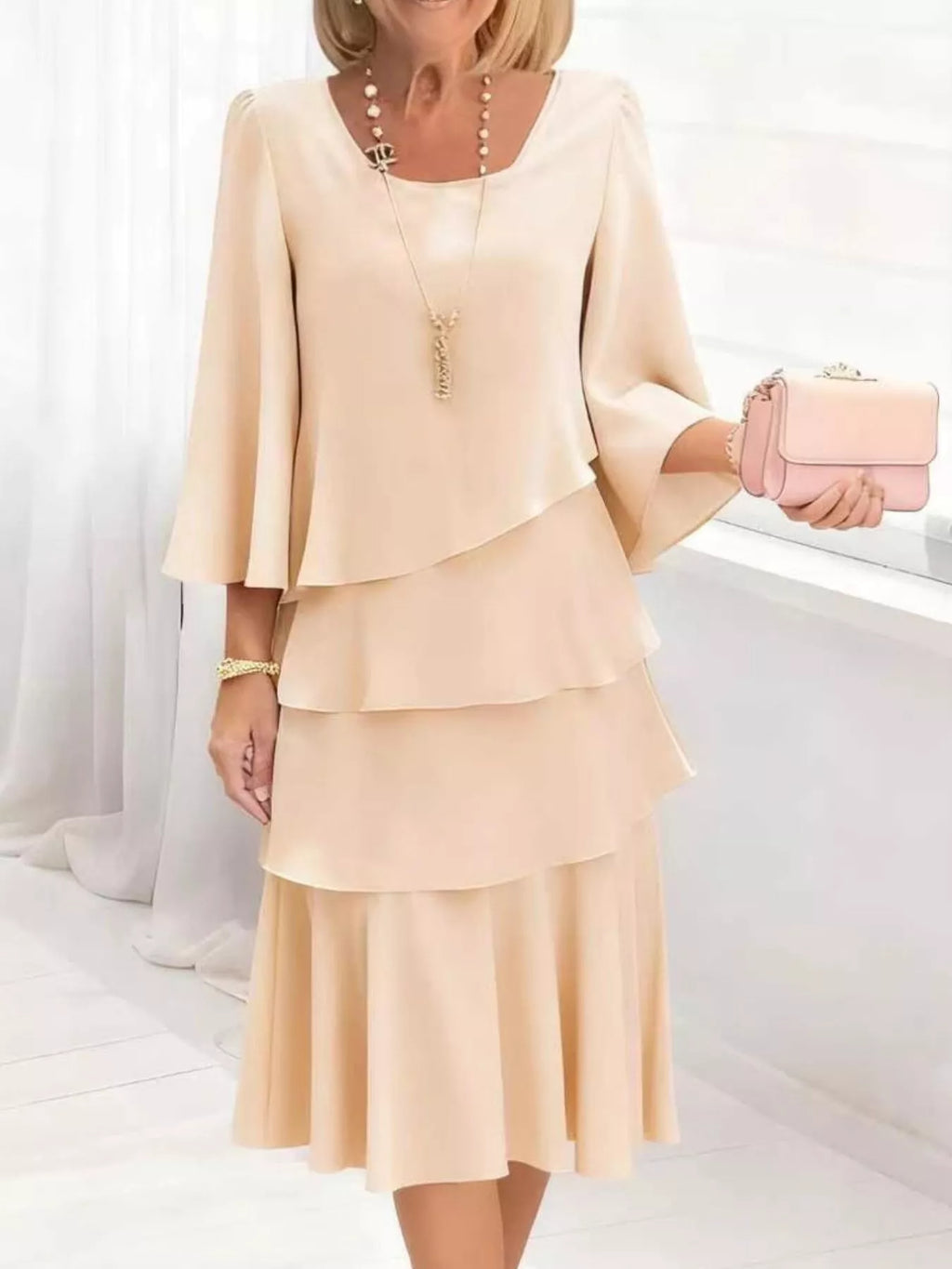 Ruffled Layered 3/4 Sleeve Dress - product image 4