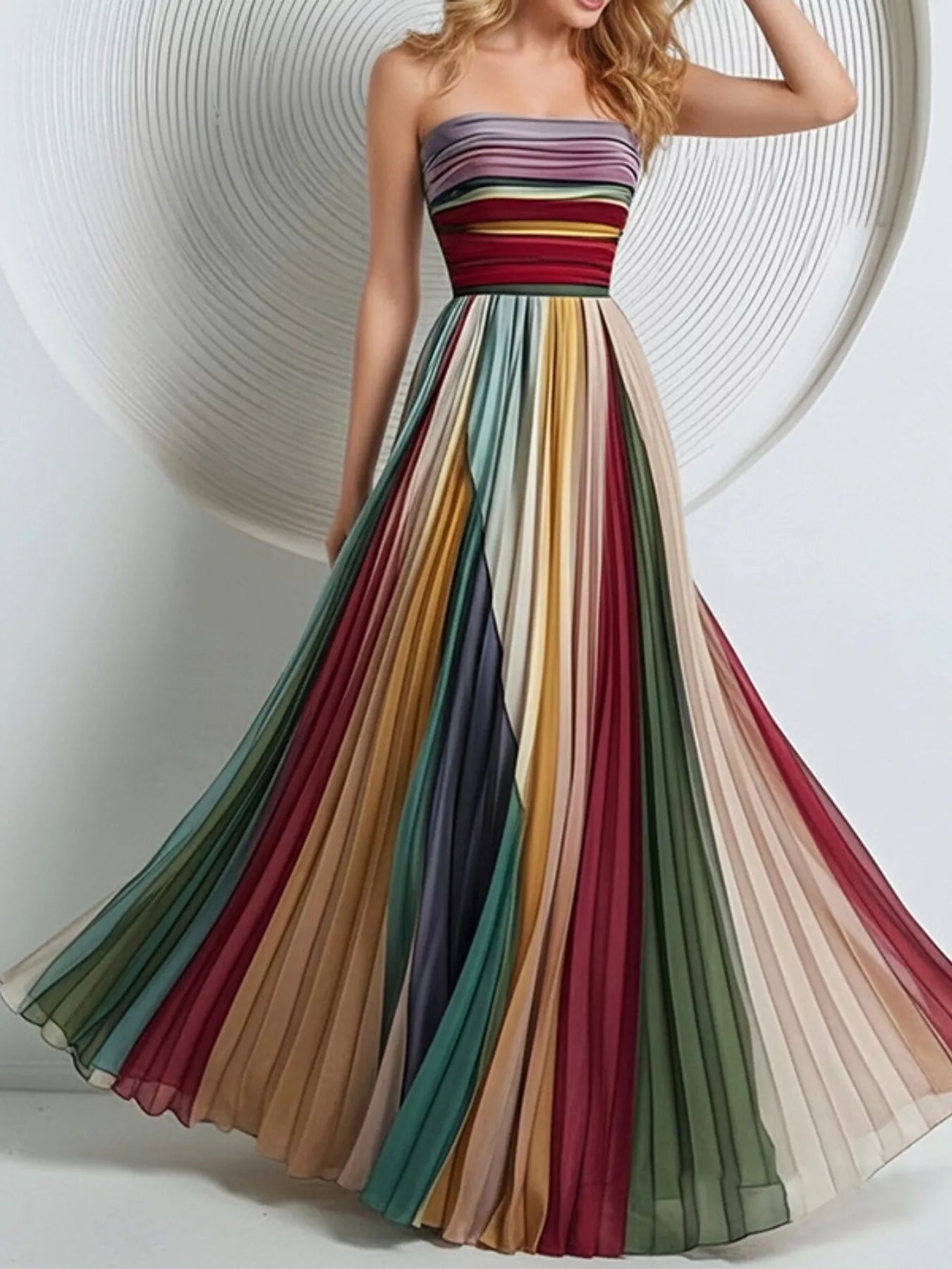 Striped Pleated Tube Maxi Dress Main image