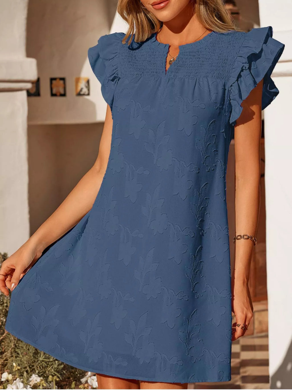 Floral Embossed Ruffle Sleeve Mini Dress - product image 13